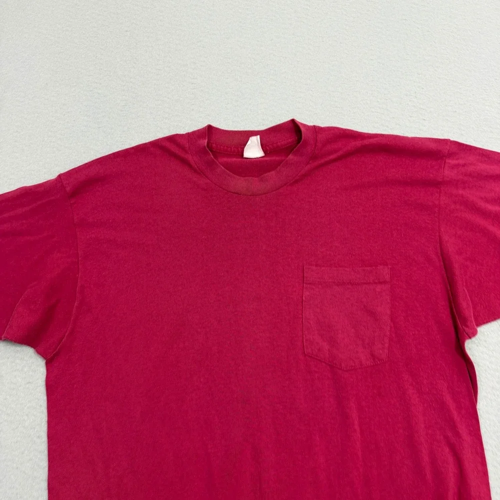 Vintage Pocket Tee Shirt Medium Red 90s Single Stitch Paper Thin Lightweight